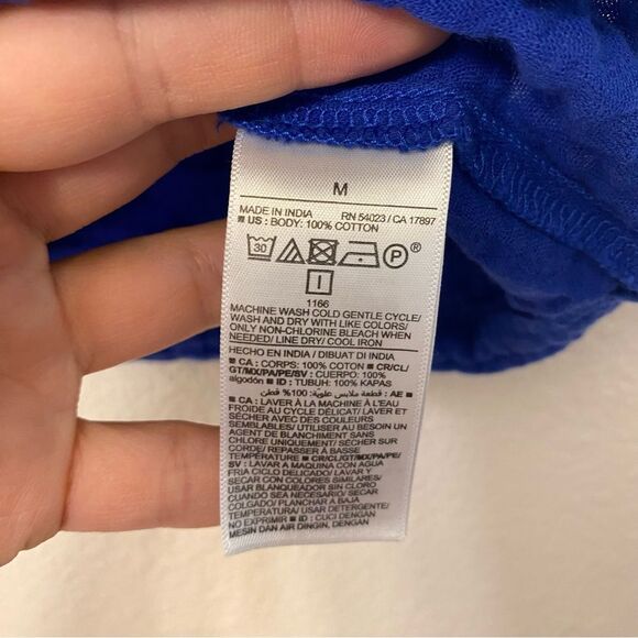 Old navy royal blue muslin gauze cotton button front Top blouse oversized crop M - Picture 9 of 9